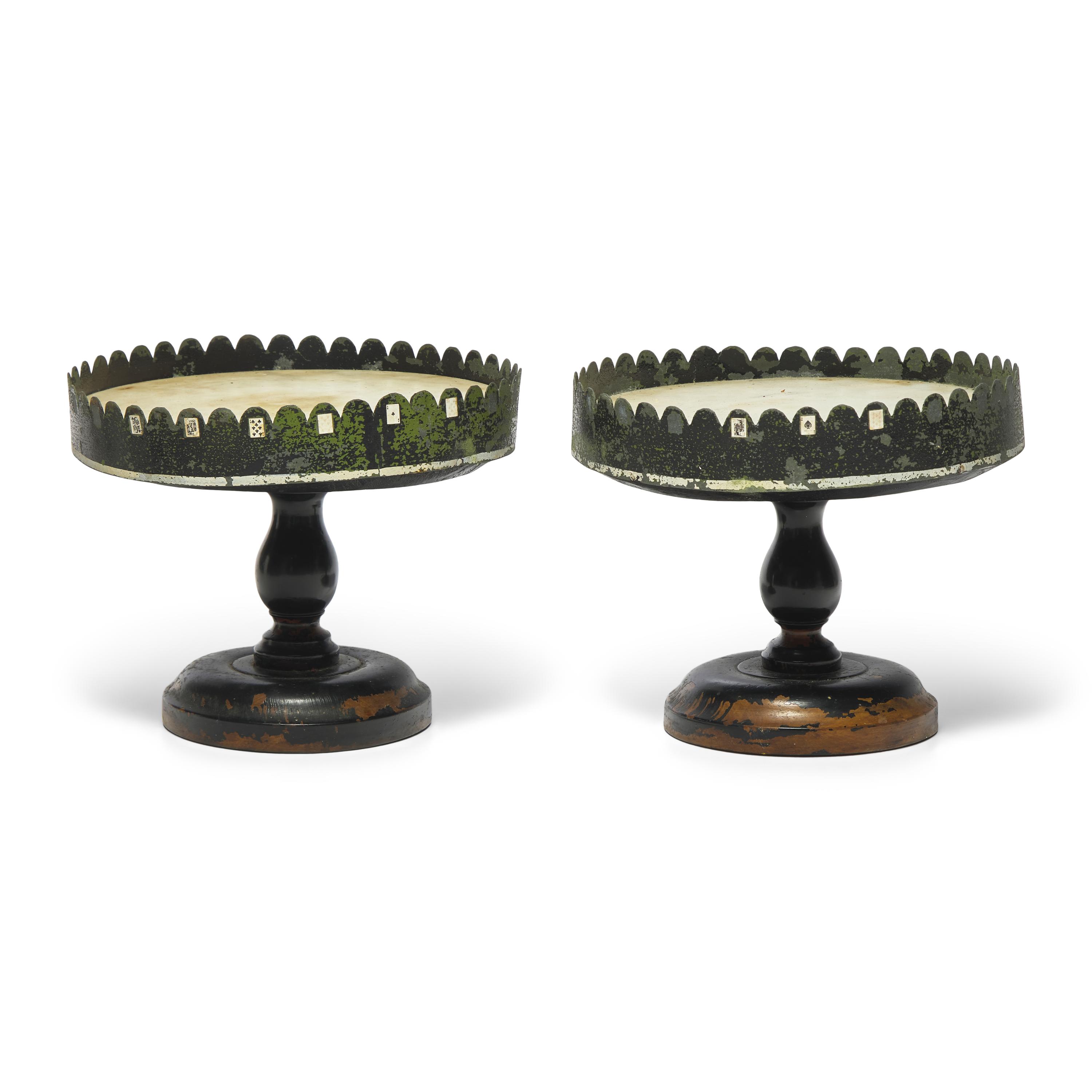 A Pair of Turned and Painted Wood, Tin, and Marble Tazzas