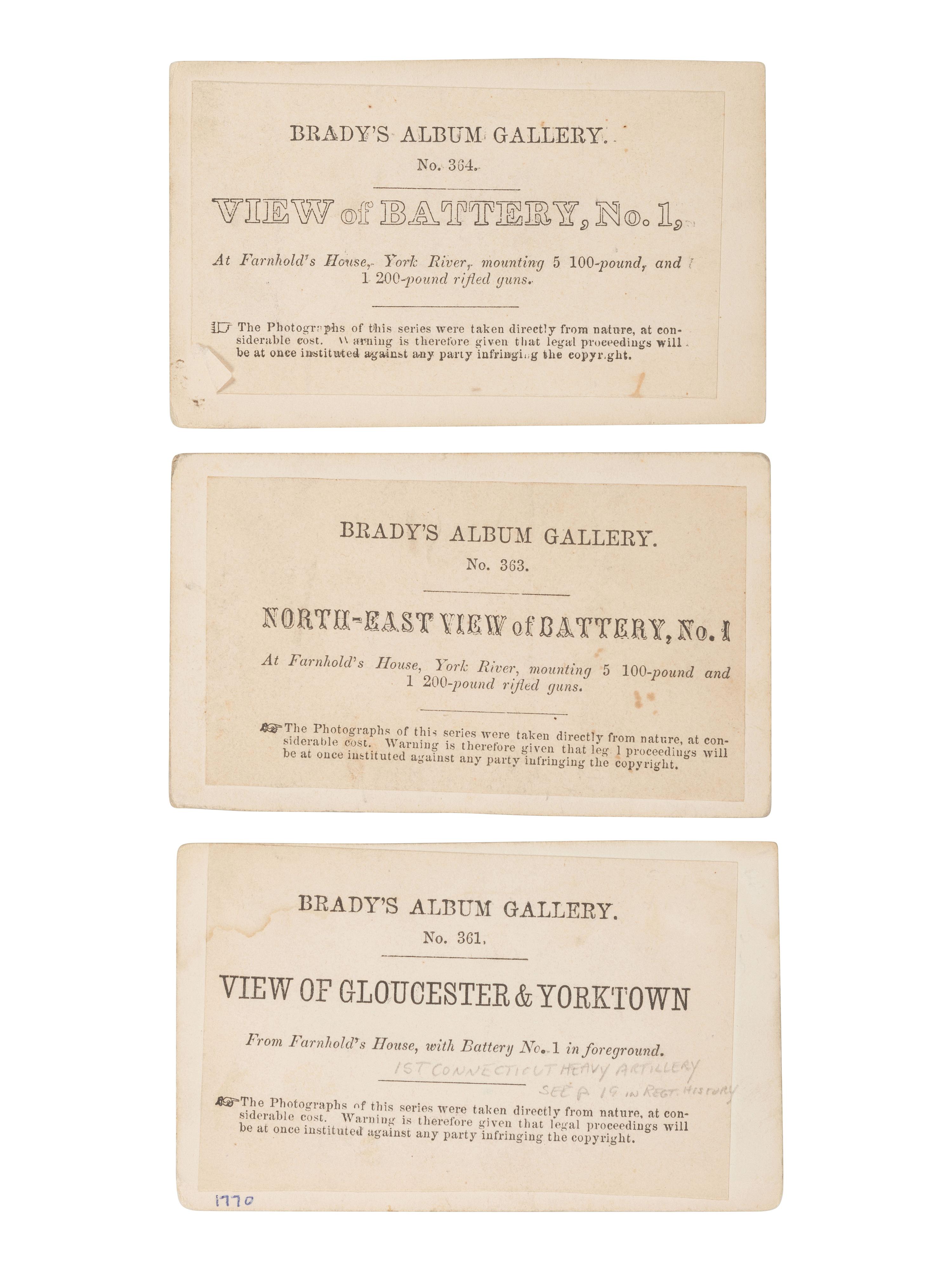 [CIVIL WAR]. 11 CDVs of artillery and fortifications from Brady's Album Gallery . 1862.