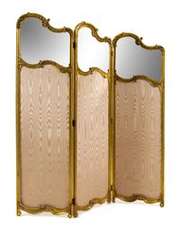 A Louis XV Style Giltwood Three-Panel Floor Screen Height of tallest panel 75 inches. — LATE 19TH/EARLY 20TH CENTURY