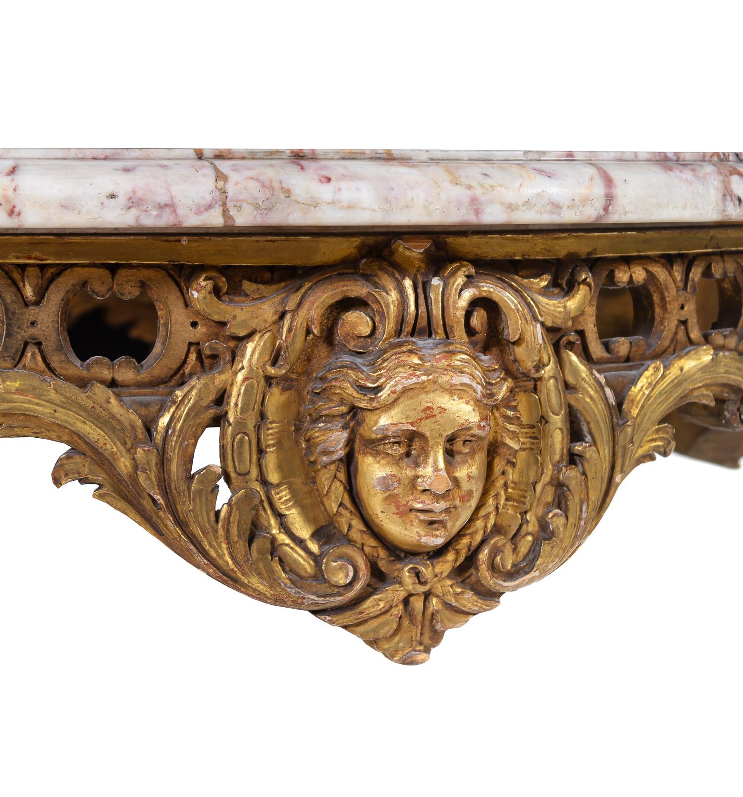 A Louis XV Style Giltwood Marble-Top Center Table