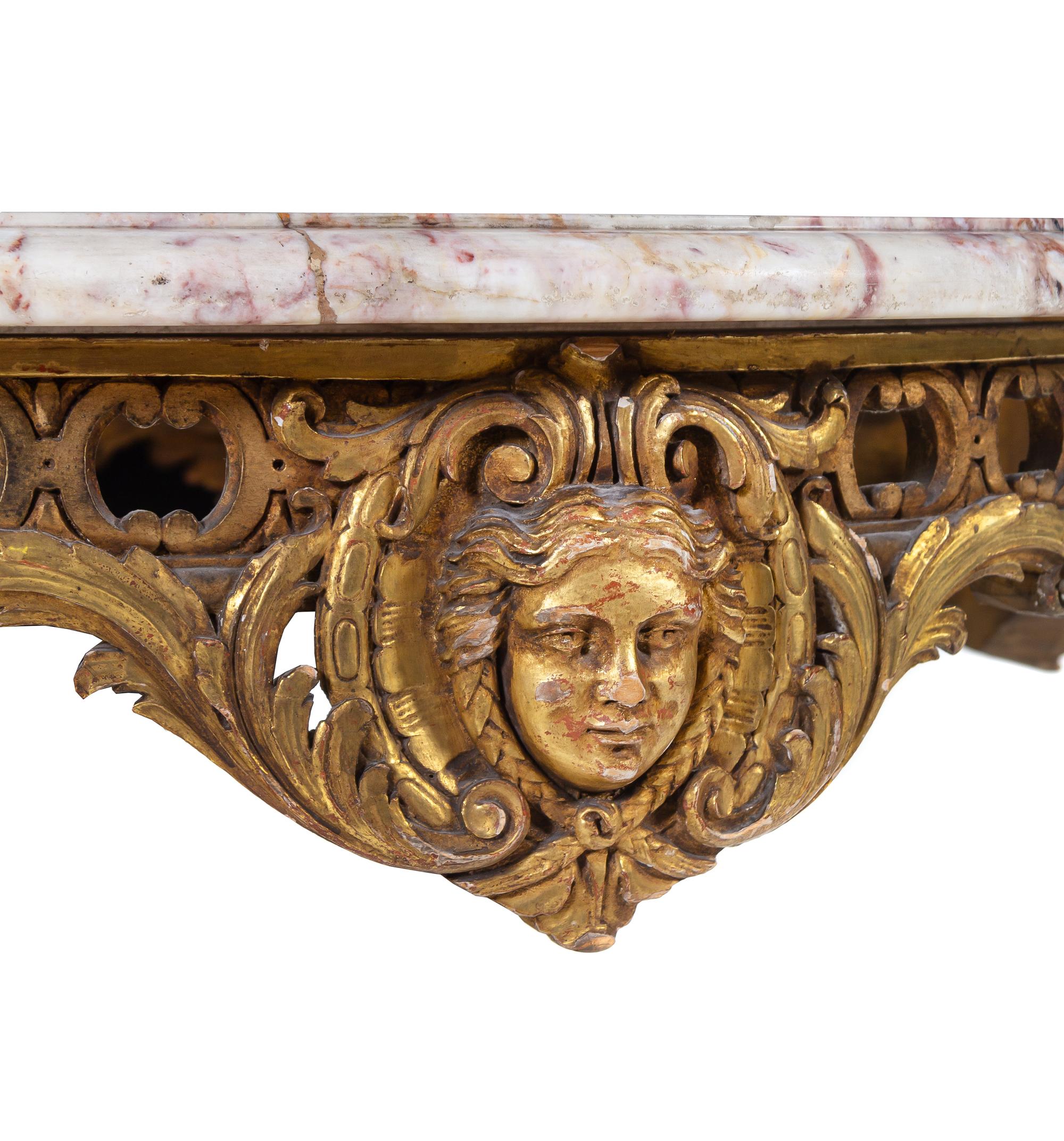 A Louis XV Style Giltwood Marble-Top Center Table