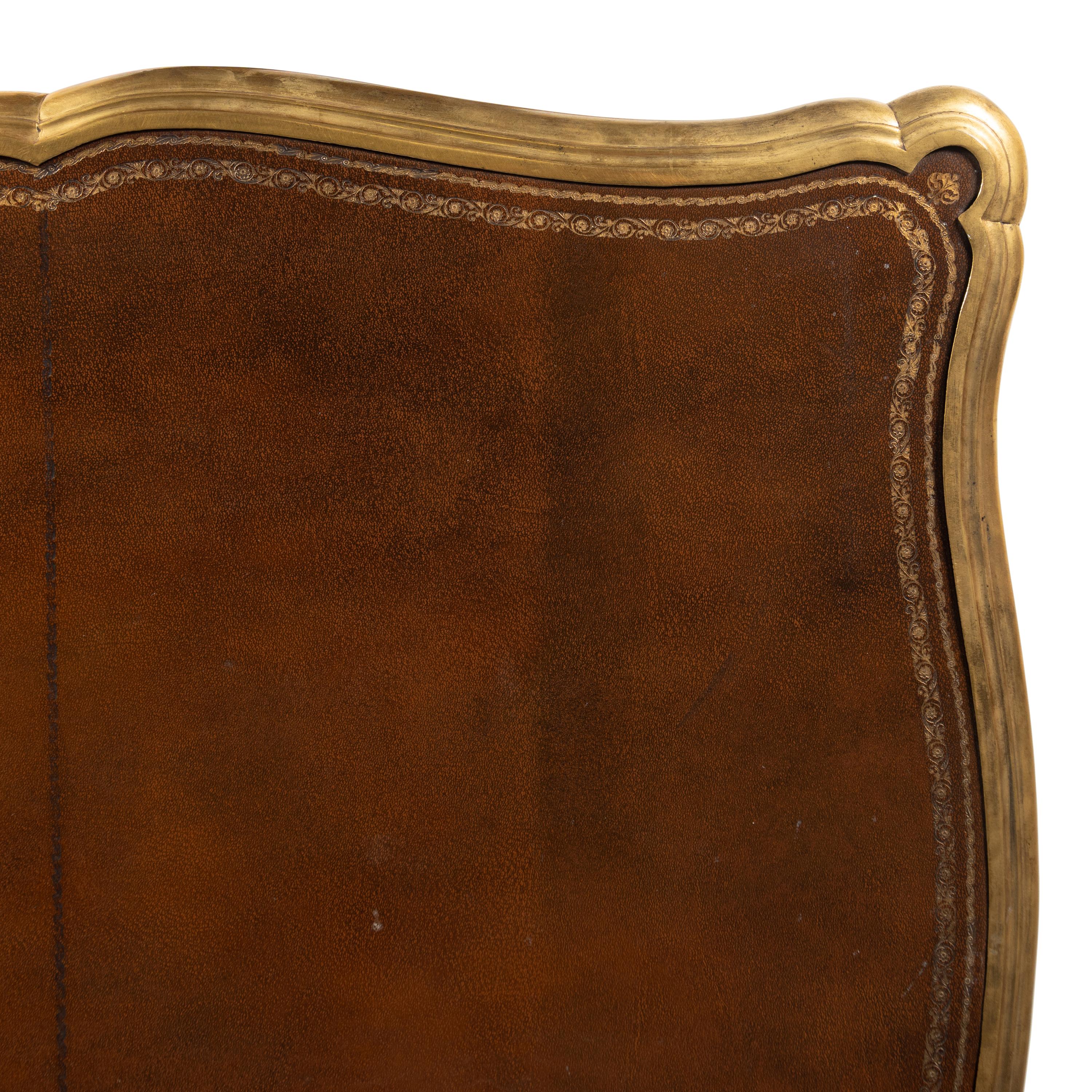A Louis XV Gilt Bronze Mounted Tulipwood, Amaranth and Bois De Bout Marquetry Bureau Plat
