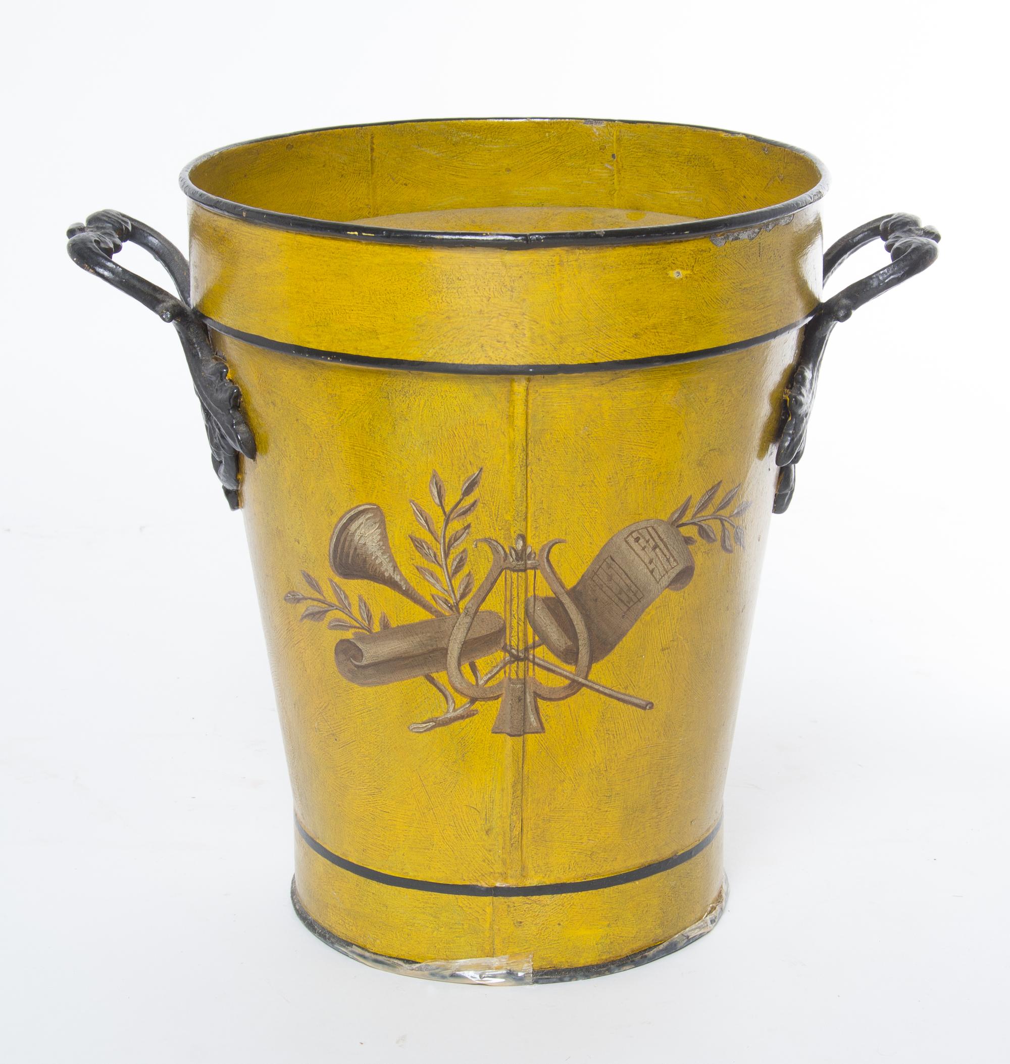 A Tole Fire Bucket Height 12 1/4 inches.