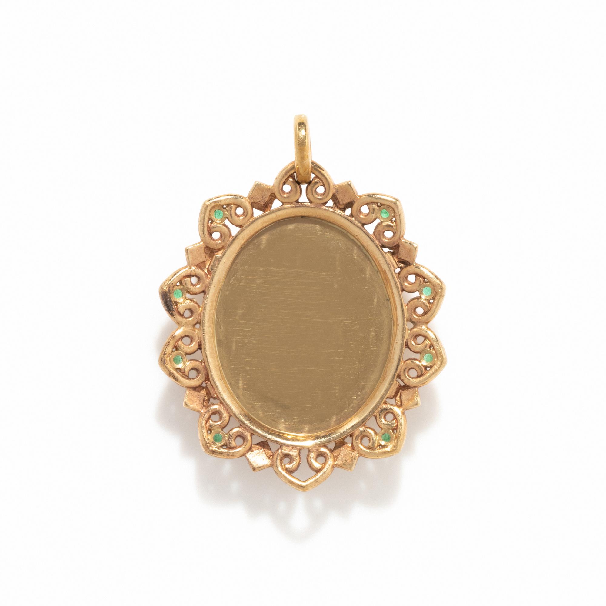 A Neoclassical Gold and Chalcedony Pendant with a Standing Male Figure
