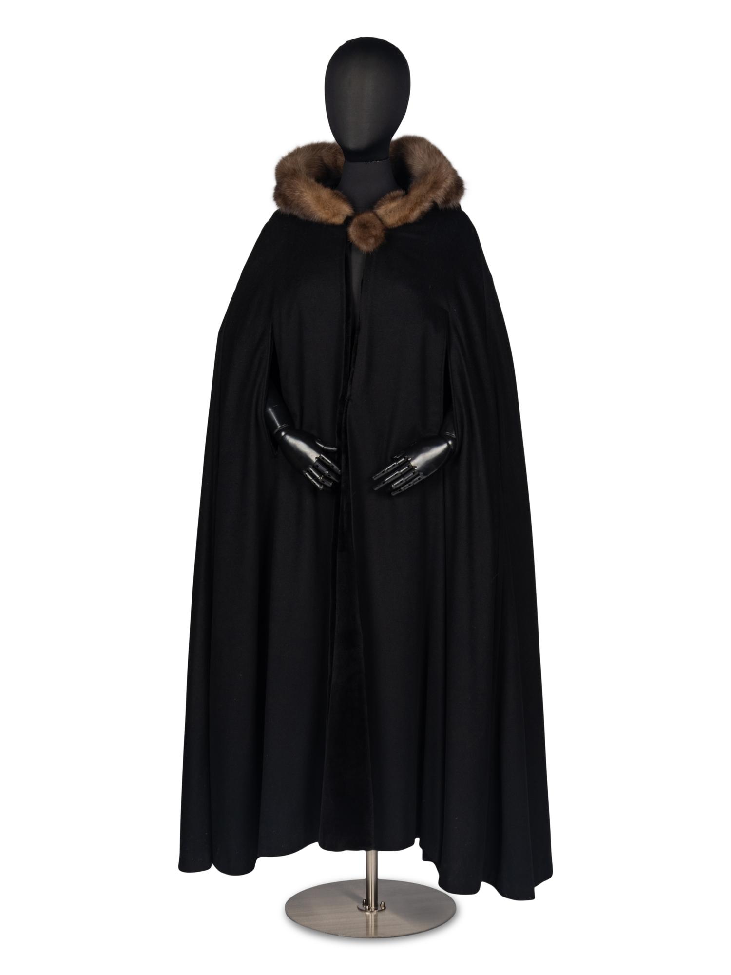 J. Mendel Cashmere Cape With Sable Fur Hood and Sheared Mink Lining