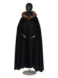 J. Mendel Cashmere Cape With Sable Fur Hood and Sheared Mink Lining