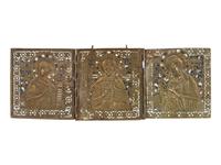 Six Russian Enamel Decorated Cast Bronze Icon Articles