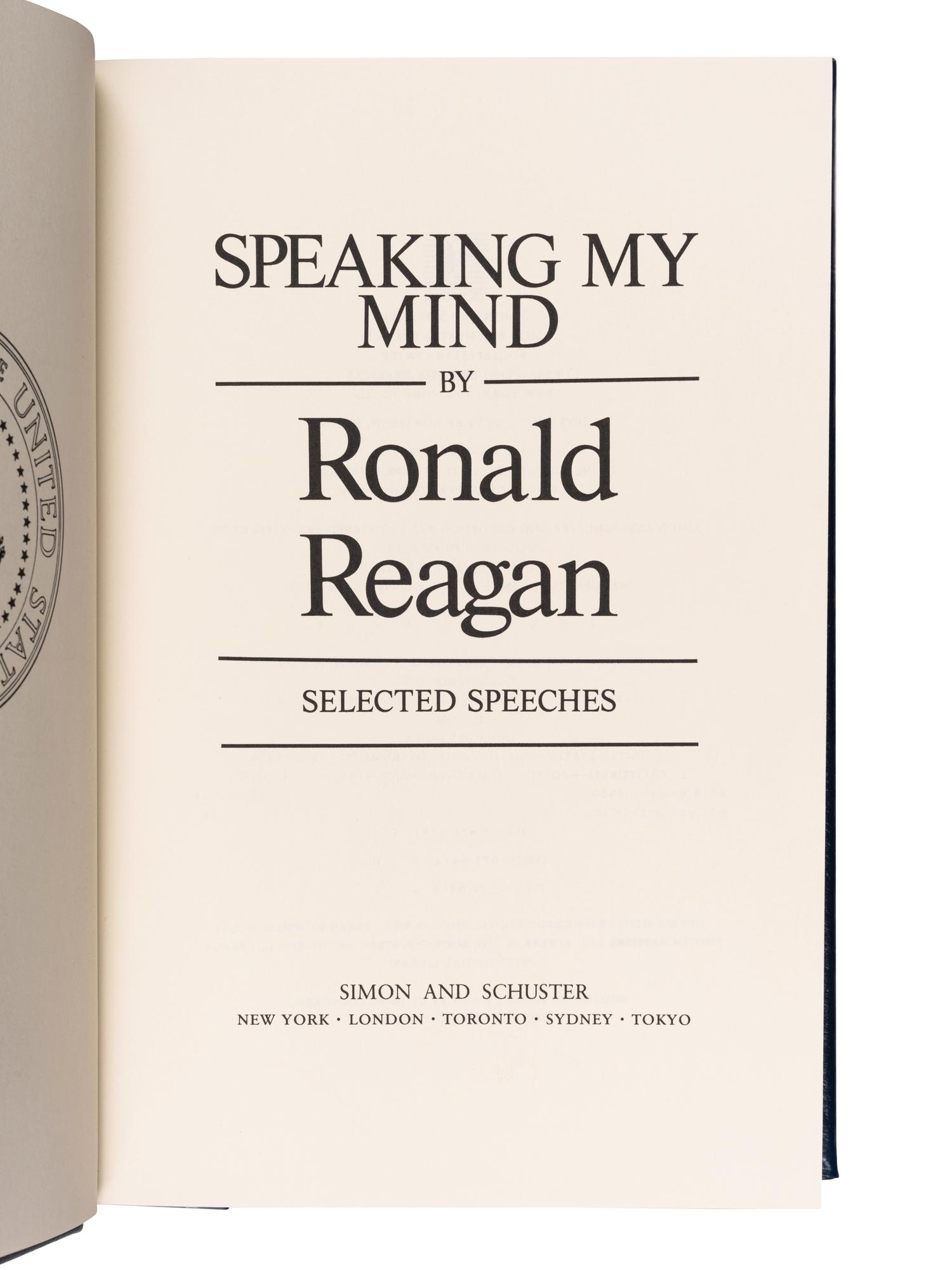 REAGAN, Ronald (1911-2004). Speaking My Mind. New York: Simon & Schuster, 1989.