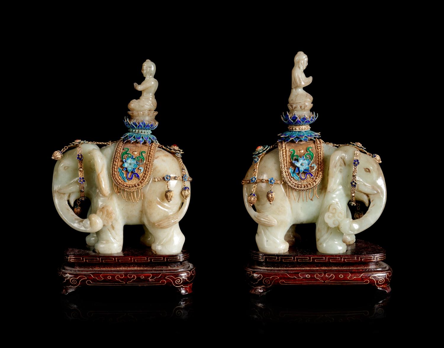 Three Chinese Jade Figures of Elephants