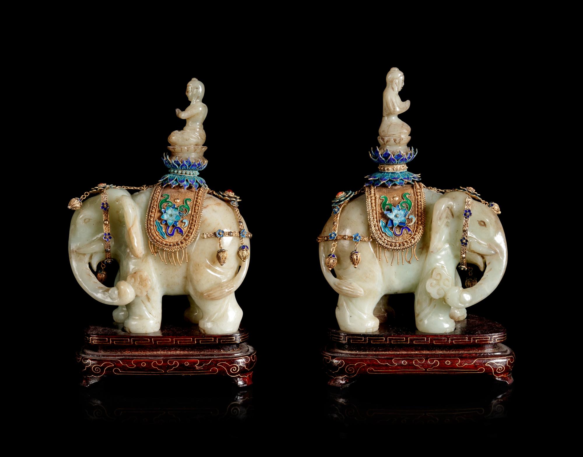 Three Chinese Jade Figures of Elephants