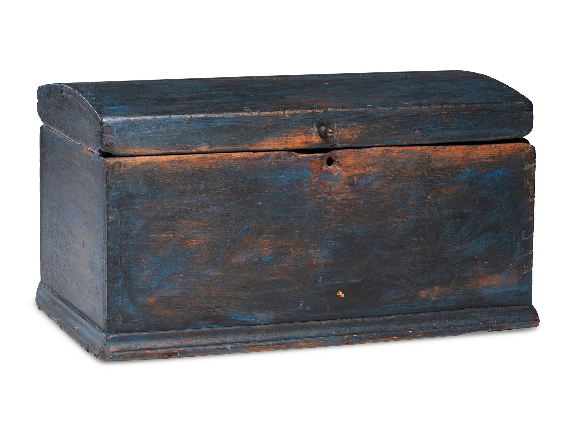 A Country Blue-Painted Pine Dome-Top Chest or Document Box