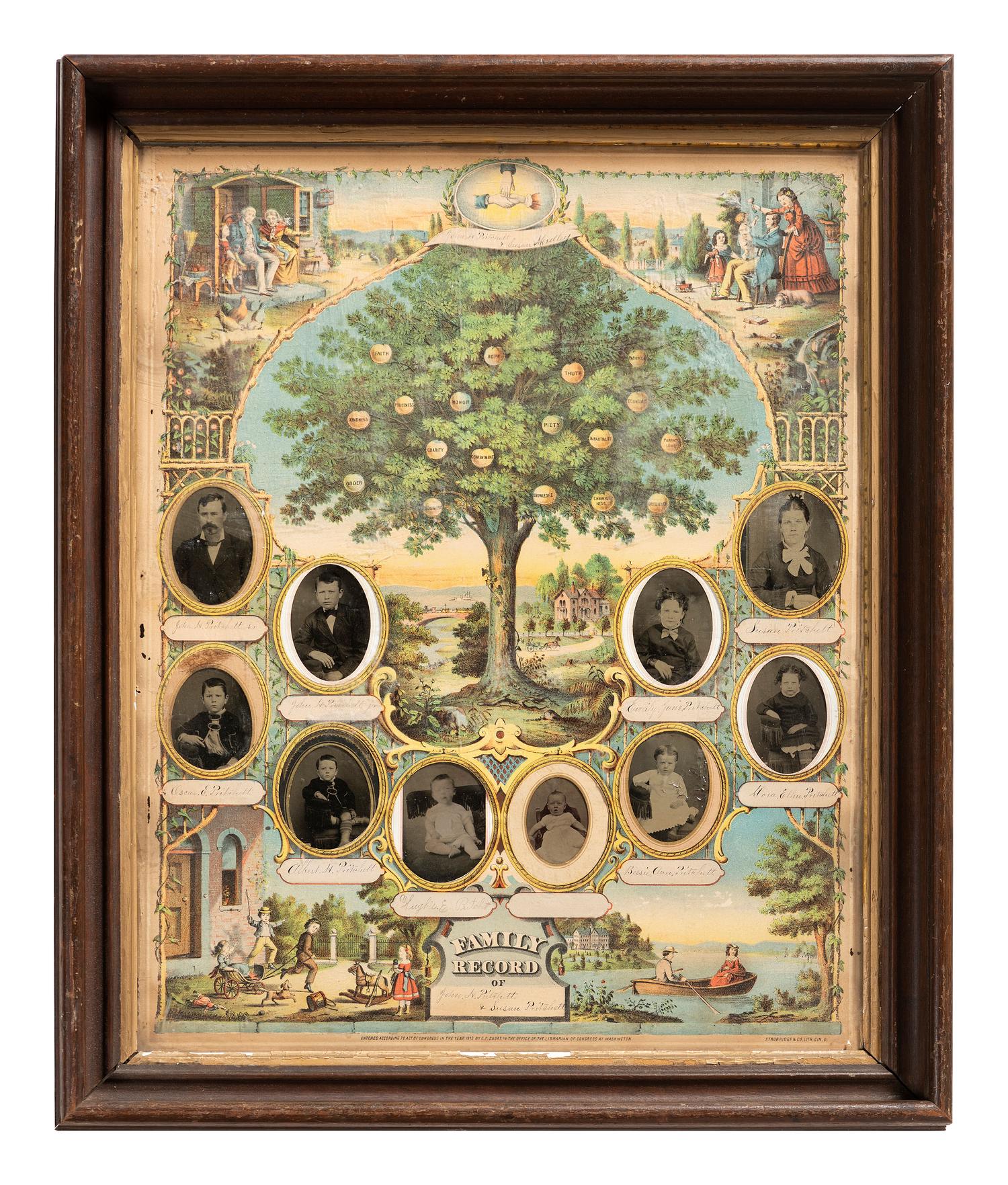 [EARLY PHOTOGRAPHY]. Family record featuring tintype portraits. Ca 1870s.