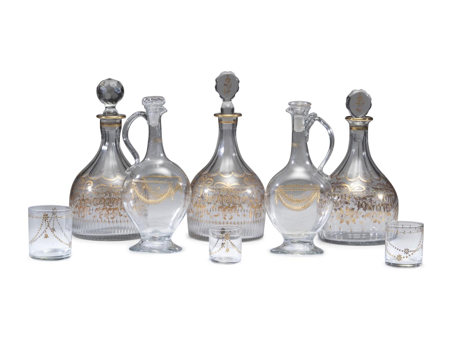 A Continental Gilt-Decorated Blown Glass Beverage Set