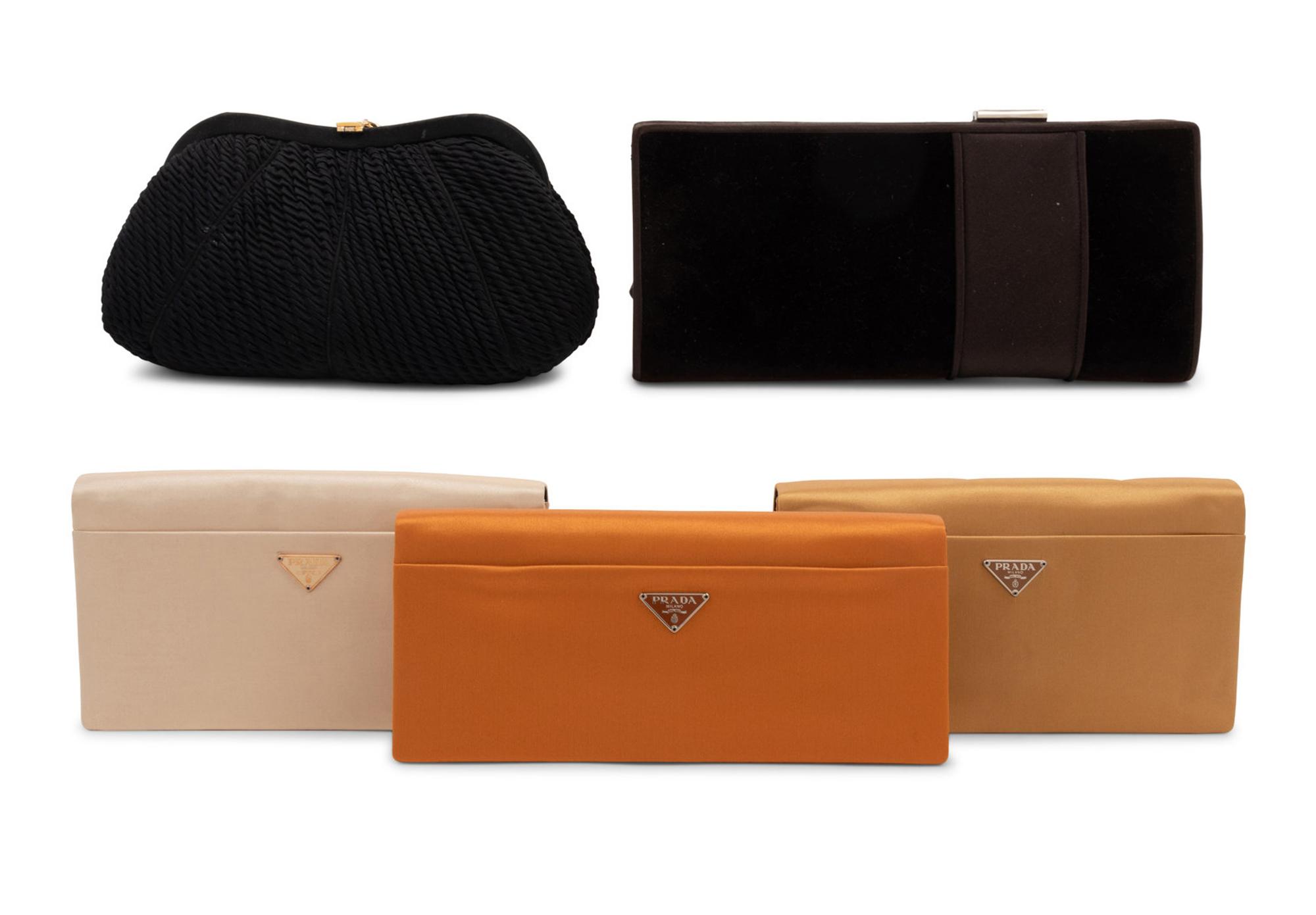 Five Designer Bags: Two Judith Leiber Bags, Three Prada Bags