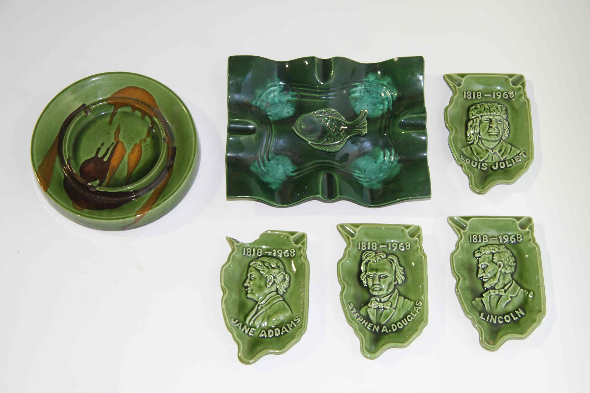 A Collection of Thirteen Haeger Pottery Ash Receivers Width of widest 13 1/4 inches.
