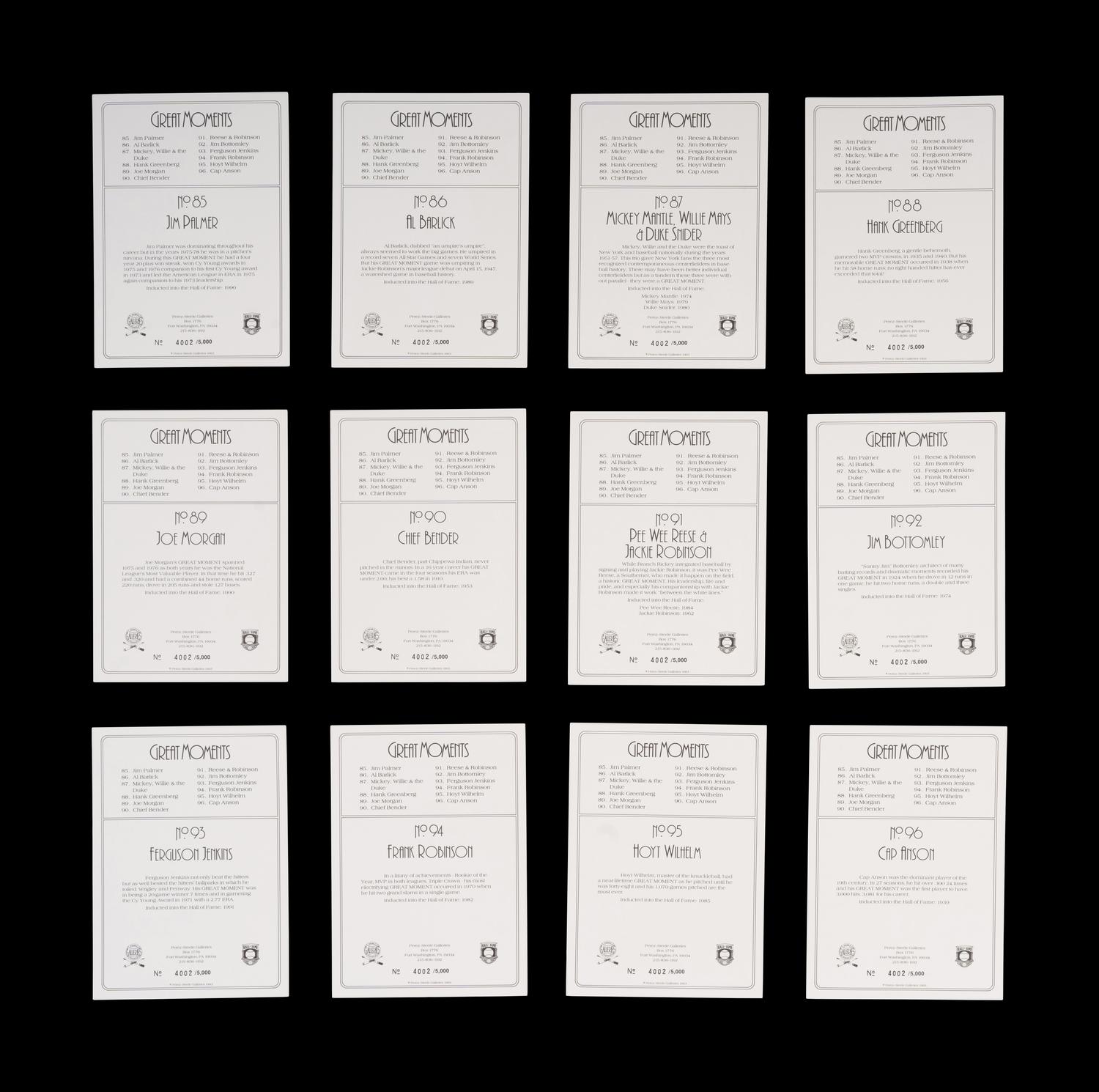 A Complete Run of 1984-97 Series One Through Nine Perez-Steele Baseball Hall of Fame Great Moments Cards