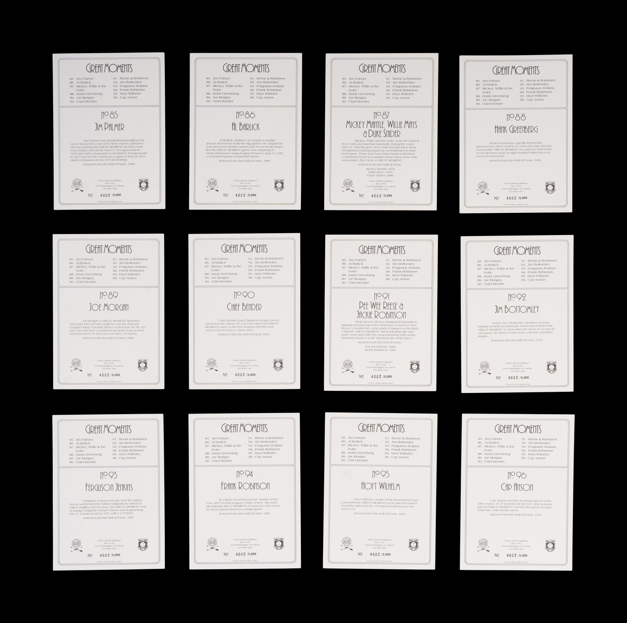 A Complete Run of 1984-97 Series One Through Nine Perez-Steele Baseball Hall of Fame Great Moments Cards