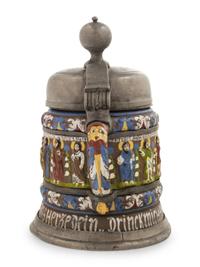 A German Kreussen "Apostle" Hand-Painted Pewter and Stoneware Stein