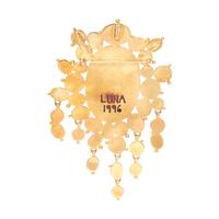 LUNA FELIX GOLDSMITH, CORAL AND SUNSTONE PENDANT/BROOCH