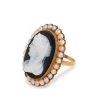 Antique, Sardonyx Cameo and Seed Pearl Ring
