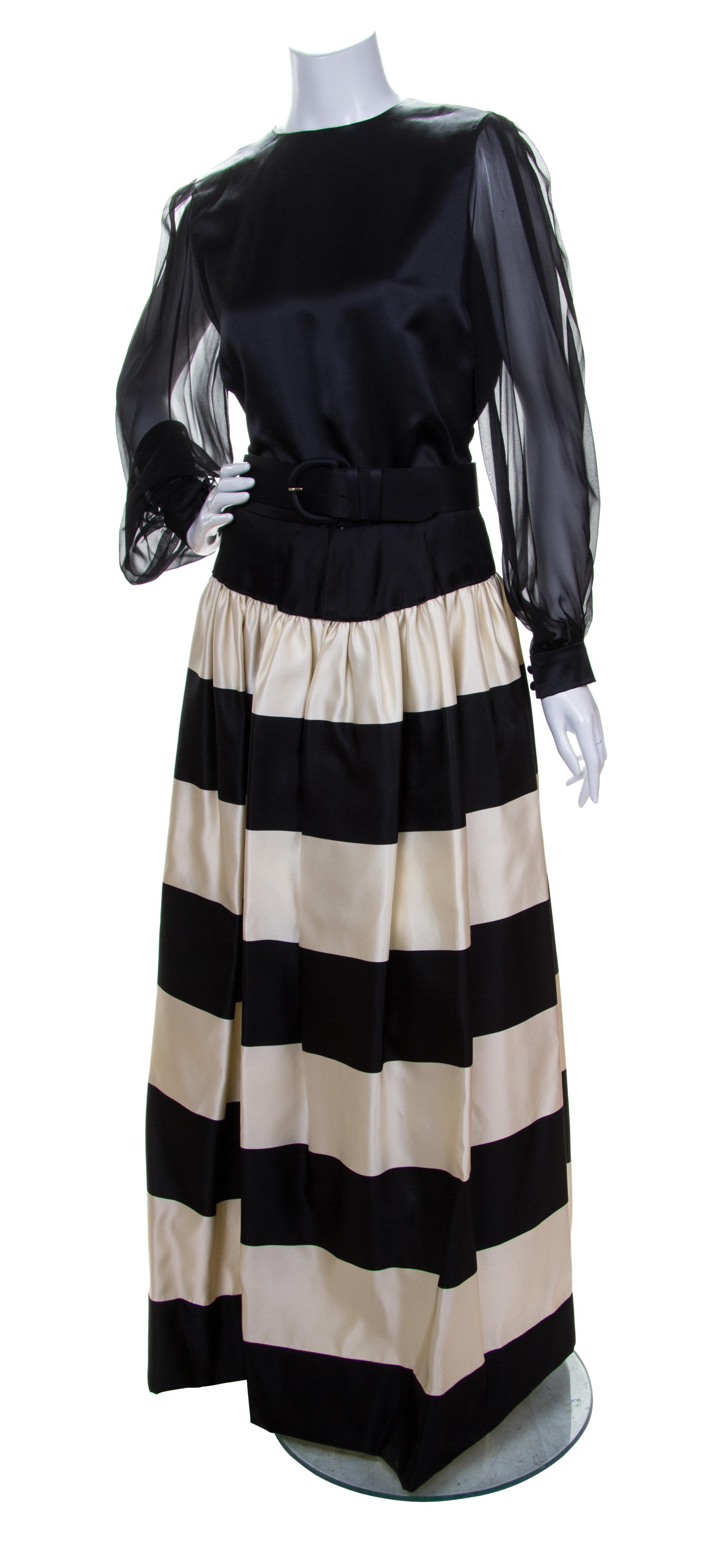 A Bill Blass Black and White Striped Skirt Ensemble, Top size 12, skirt size 16.