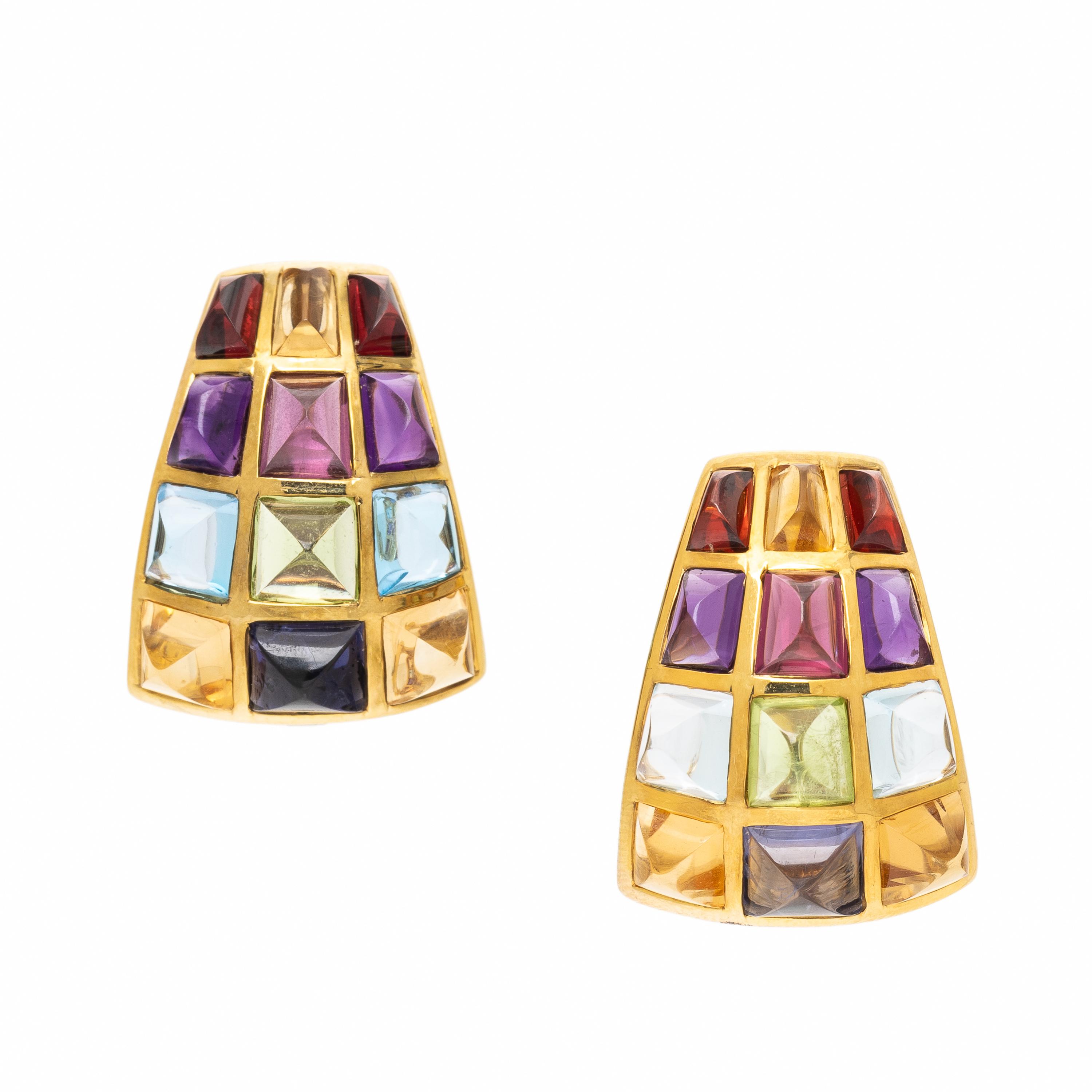 Laura Munder, Multigem and Yellow Gold Earrings