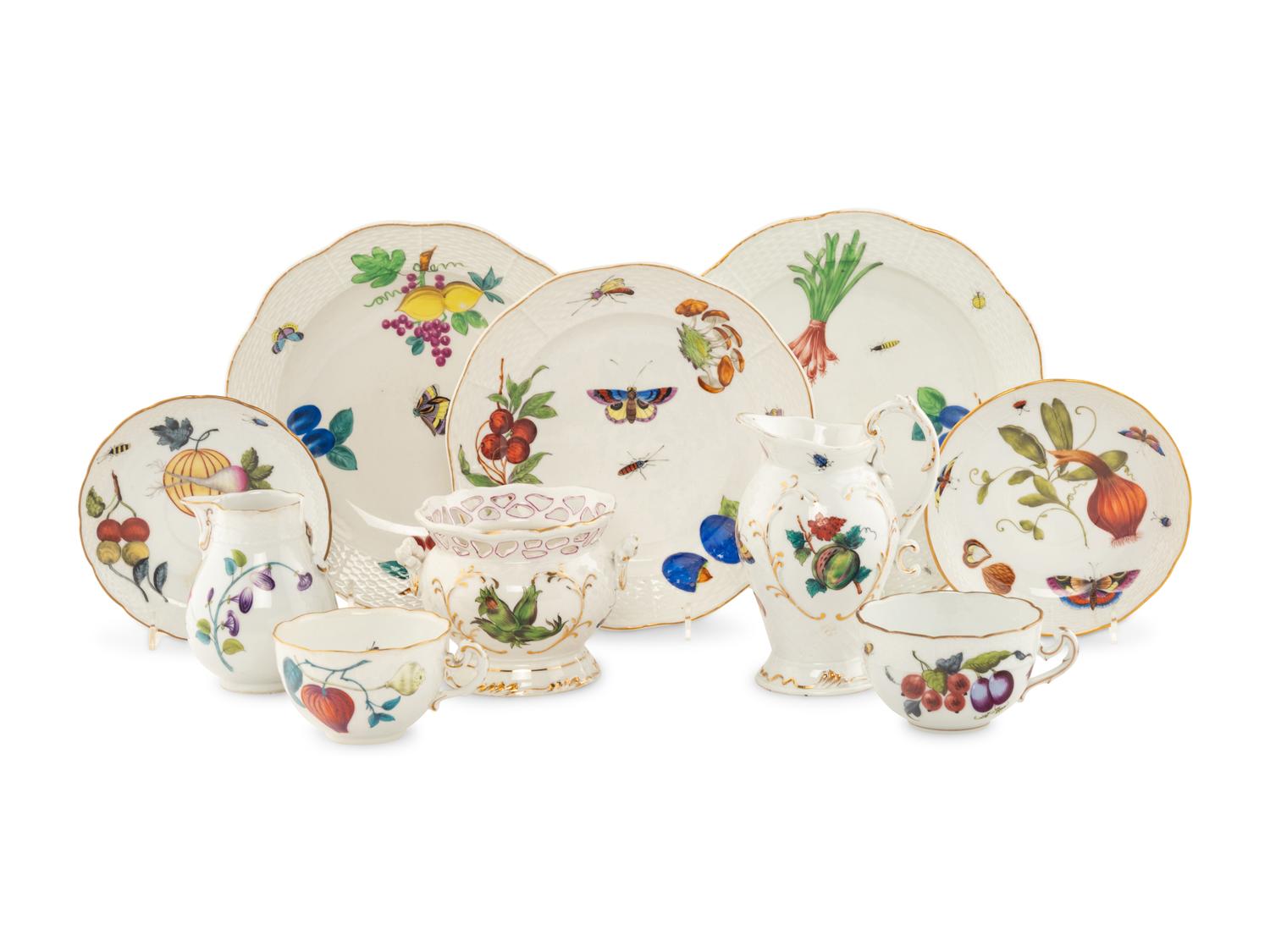 A Collection of Herend Porcelain Fruit Decorated Table Articles