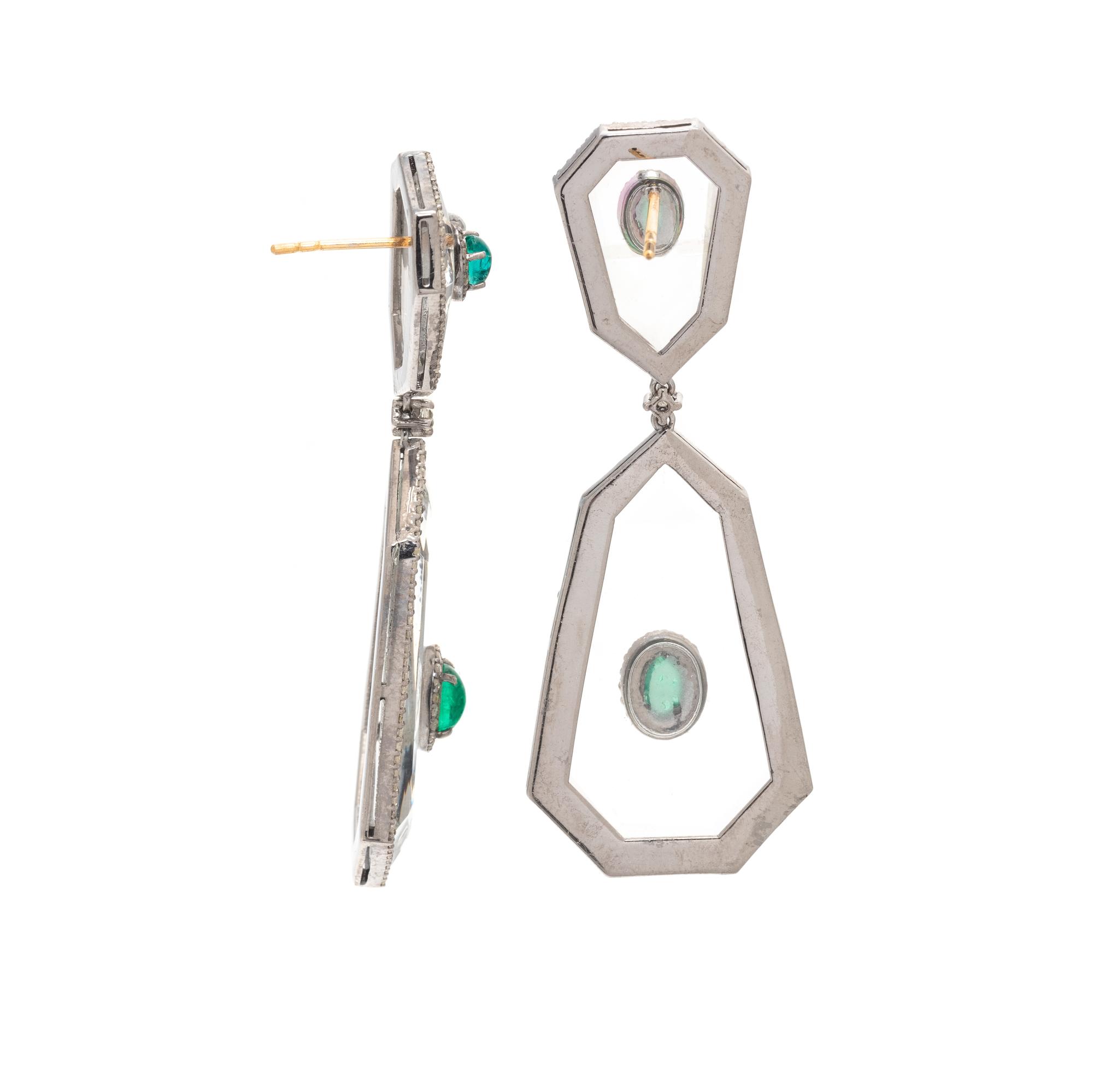 ROCK CRYSTAL, EMERALD AND DIAMOND EARRINGS