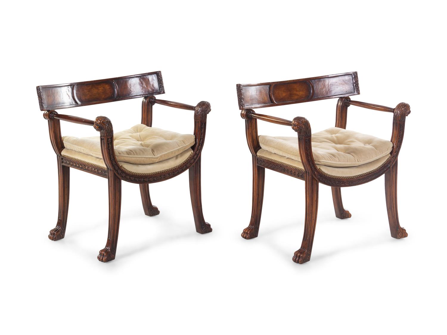 A Pair of Curule Form Open Armchairs