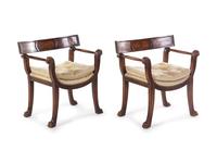 A Pair of Curule Form Open Armchairs