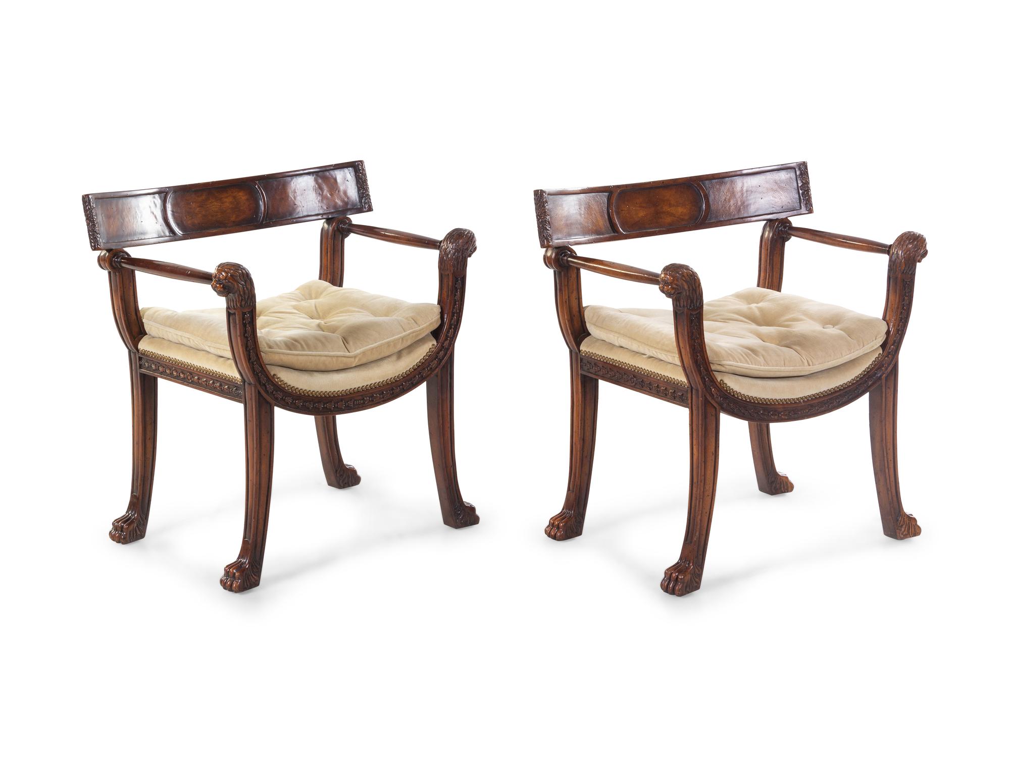 A Pair of Curule Form Open Armchairs