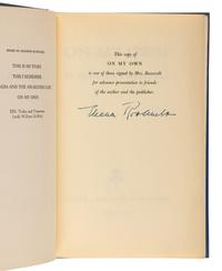 ROOSEVELT, Eleanor (1884-1962). A group of 7 memoirs, essays, and stories, several signed, including: