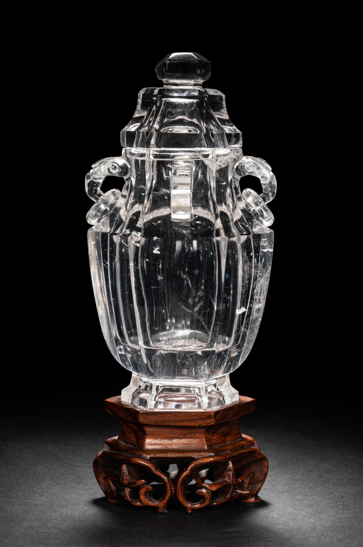 A Rock Crystal Hexagonal Vase and Cover