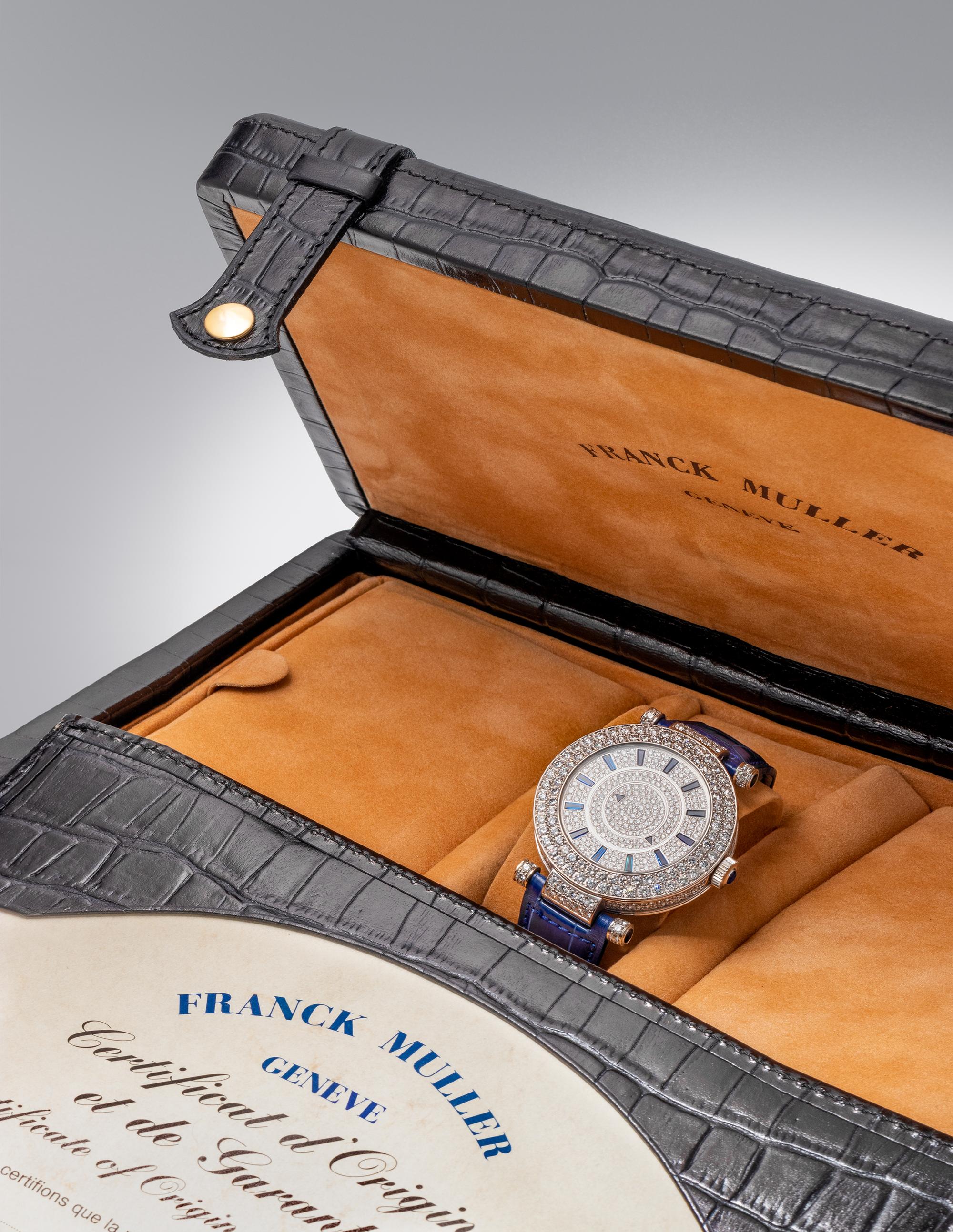 FRANCK MULLER, 18K WHITE GOLD AND DIAMOND REF. DM 42D2RCD 'DOUBLE MYSTERY' WRISTWATCH