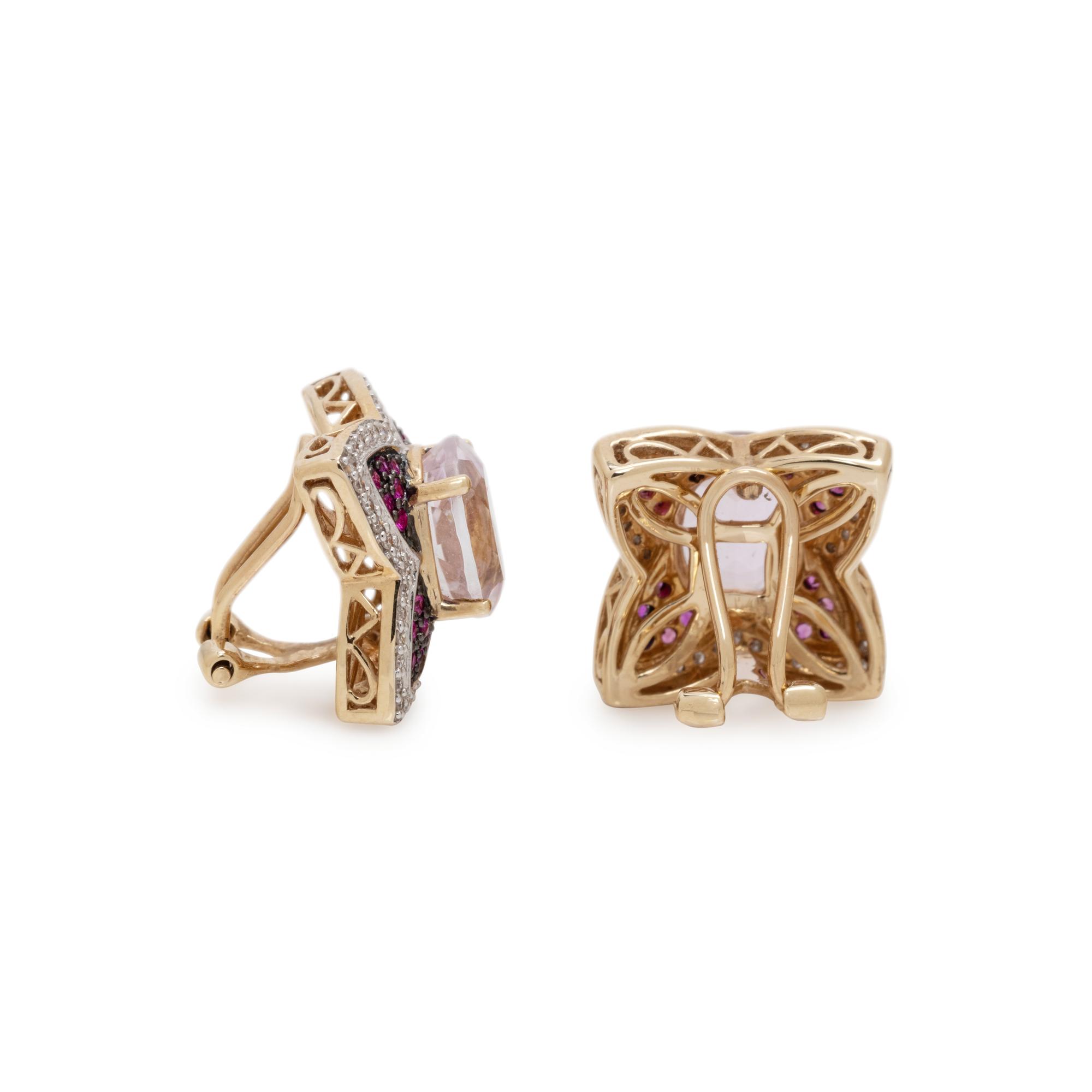 KUNZITE, DIAMOND AND PINK SAPPHIRE EARCLIPS