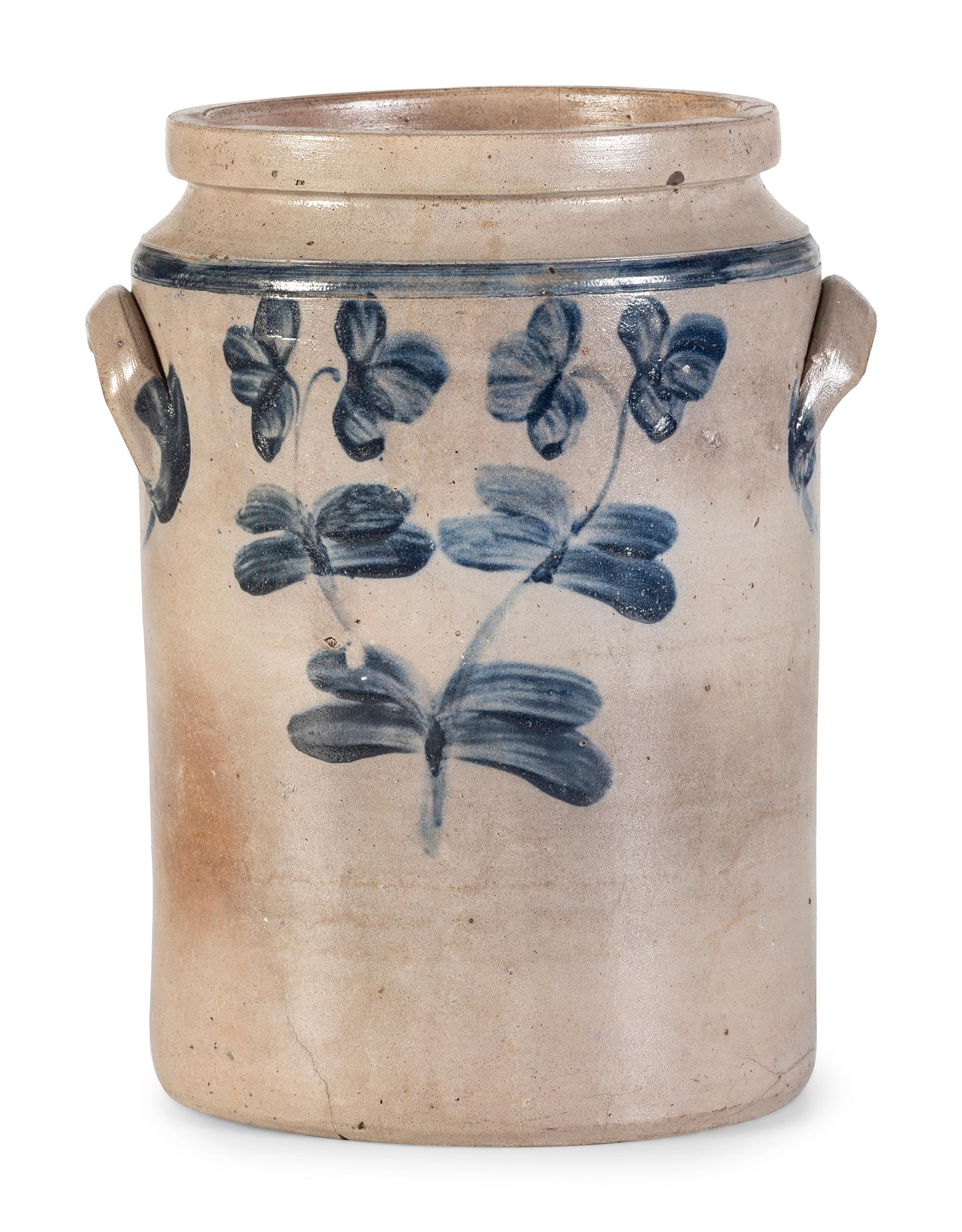 A Cobalt Decorated Stoneware Three-Gallon Water Cooler
