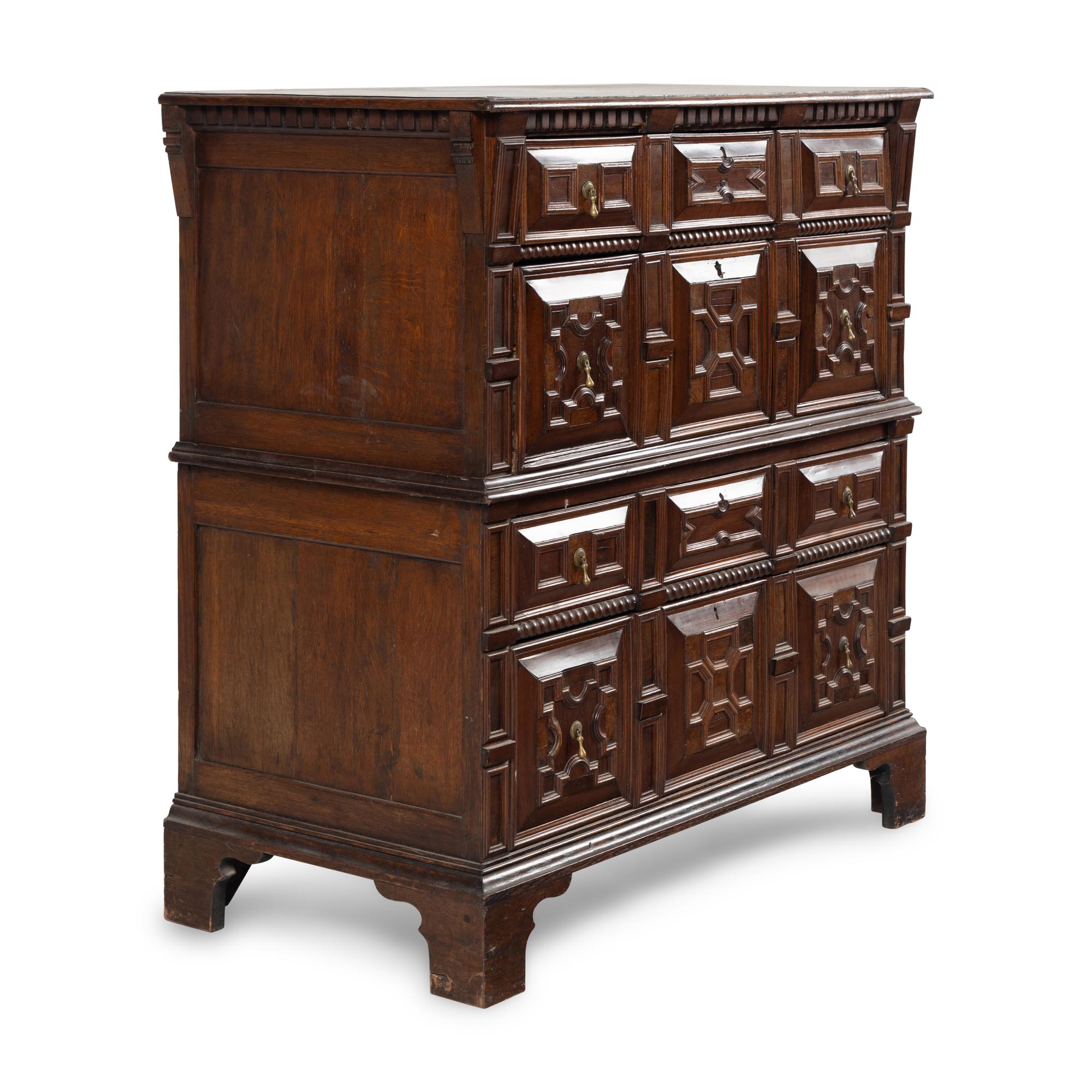 A William and Mary Oak and Walnut Chest of Drawers