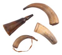[MILITARIA]. 4 powder horns with accompanying artifacts from the Estate of Carroll J. Delery III.
