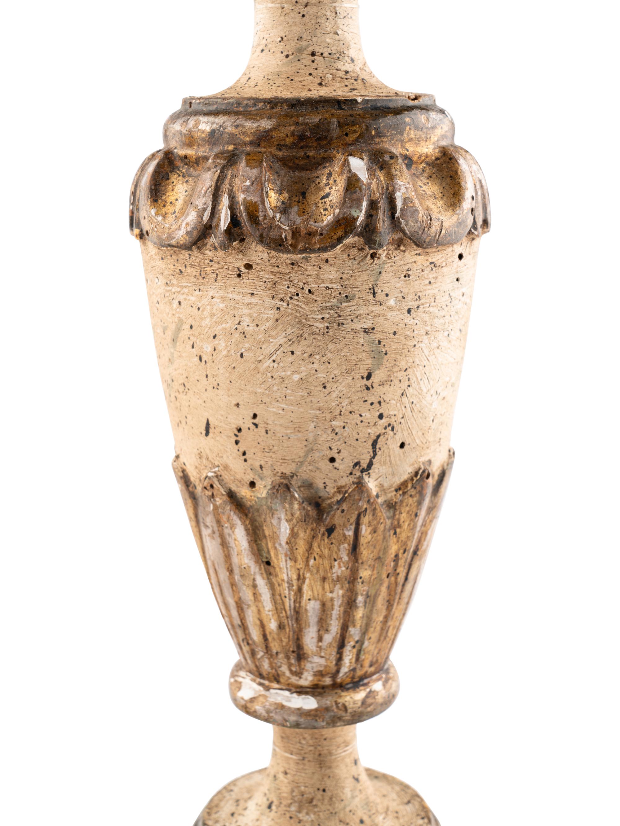 A Pair of Louis XVI Style Distressed Urn Table Lamps