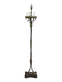 A Mizner Style Painted Tole and Wrought Iron Five-Light Torchère