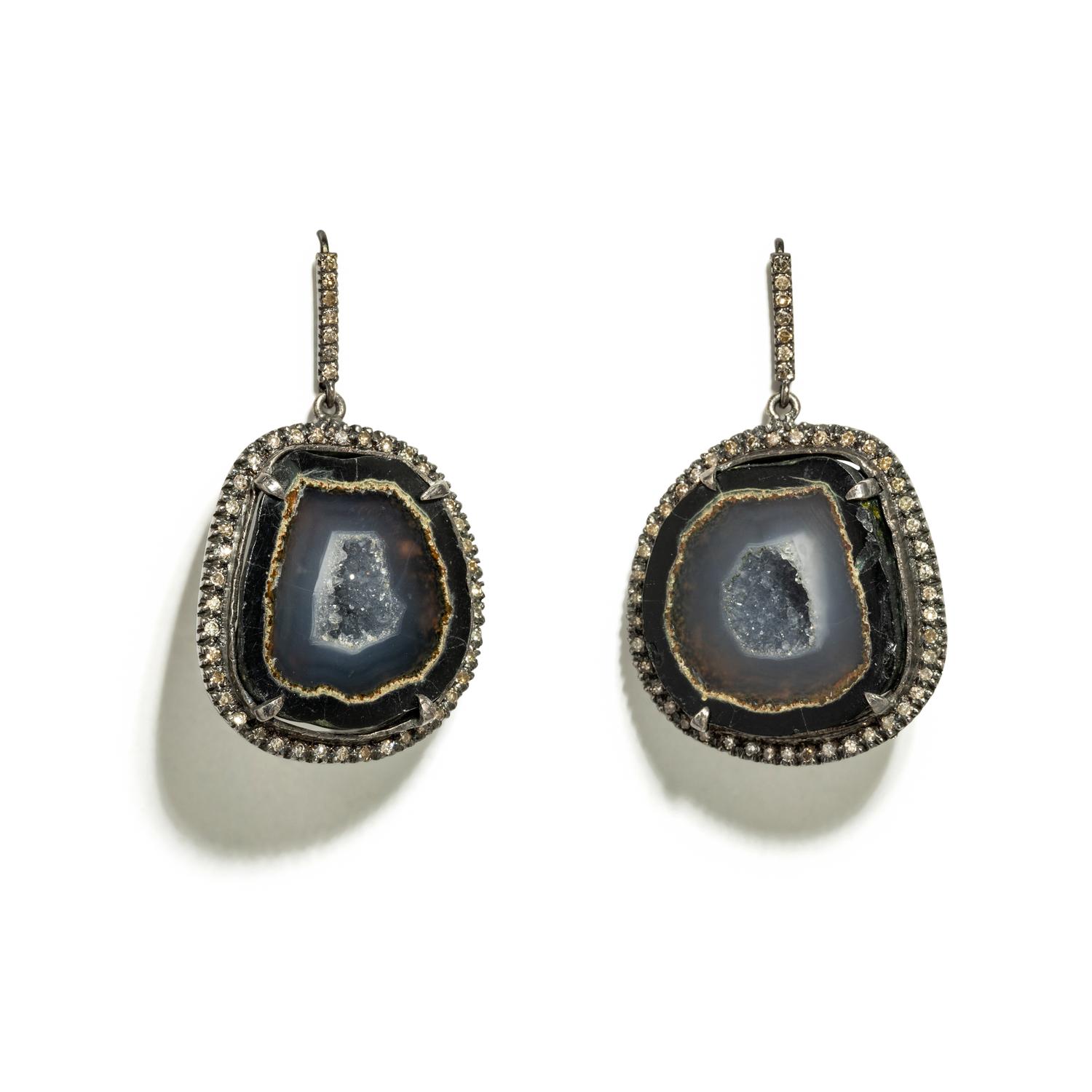 DRUZY QUARTZ AND DIAMOND EARRINGS
