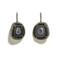 DRUZY QUARTZ AND DIAMOND EARRINGS