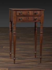 A Federal Turned and Figured Mahogany Two-Drawer Work Stand