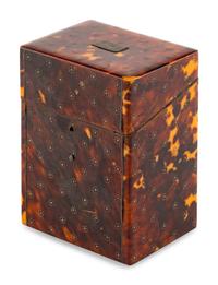 A Regency Punch Decorated Tortoise Shell Tea Caddy