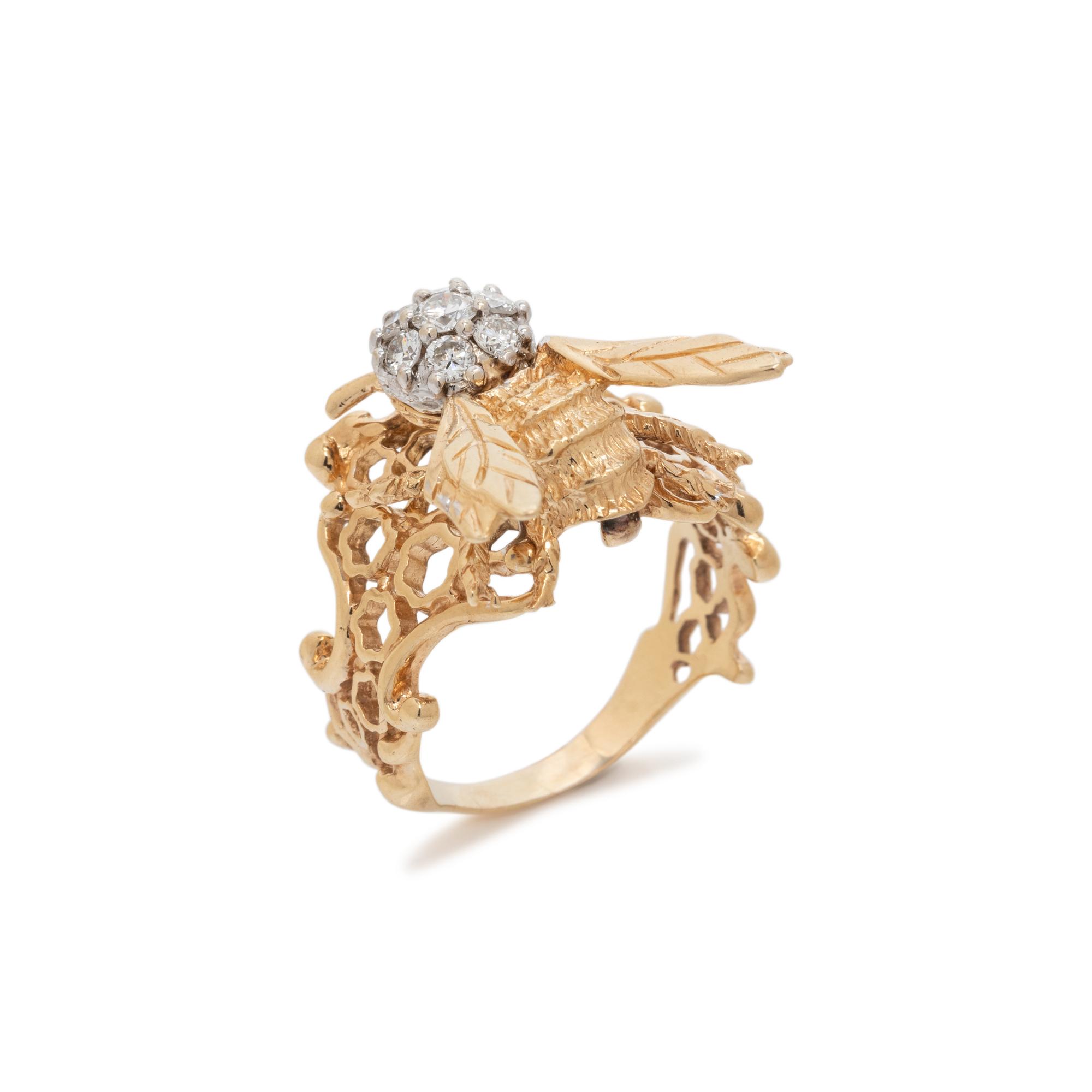 BICOLOR GOLD AND DIAMOND BEE RING