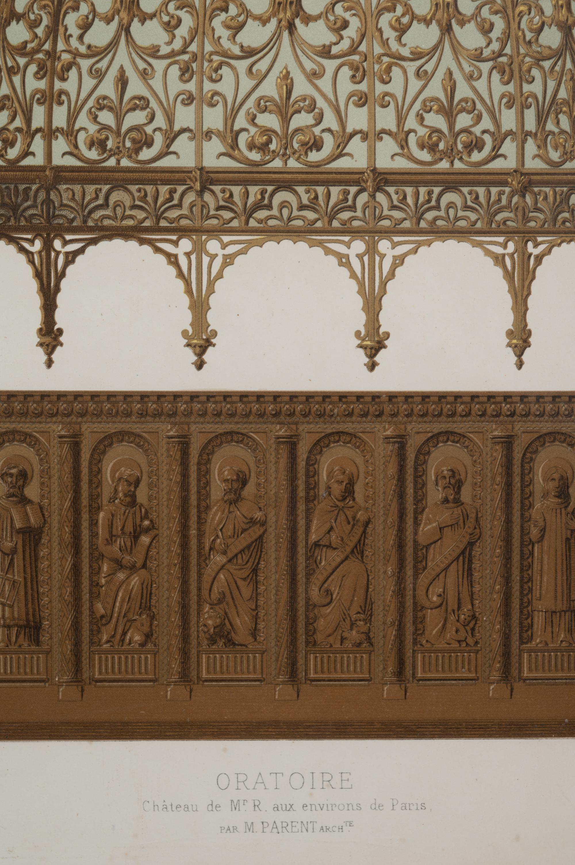 A Framed Set of French Architectural Engravings by César Daly (French, 1811-1894)