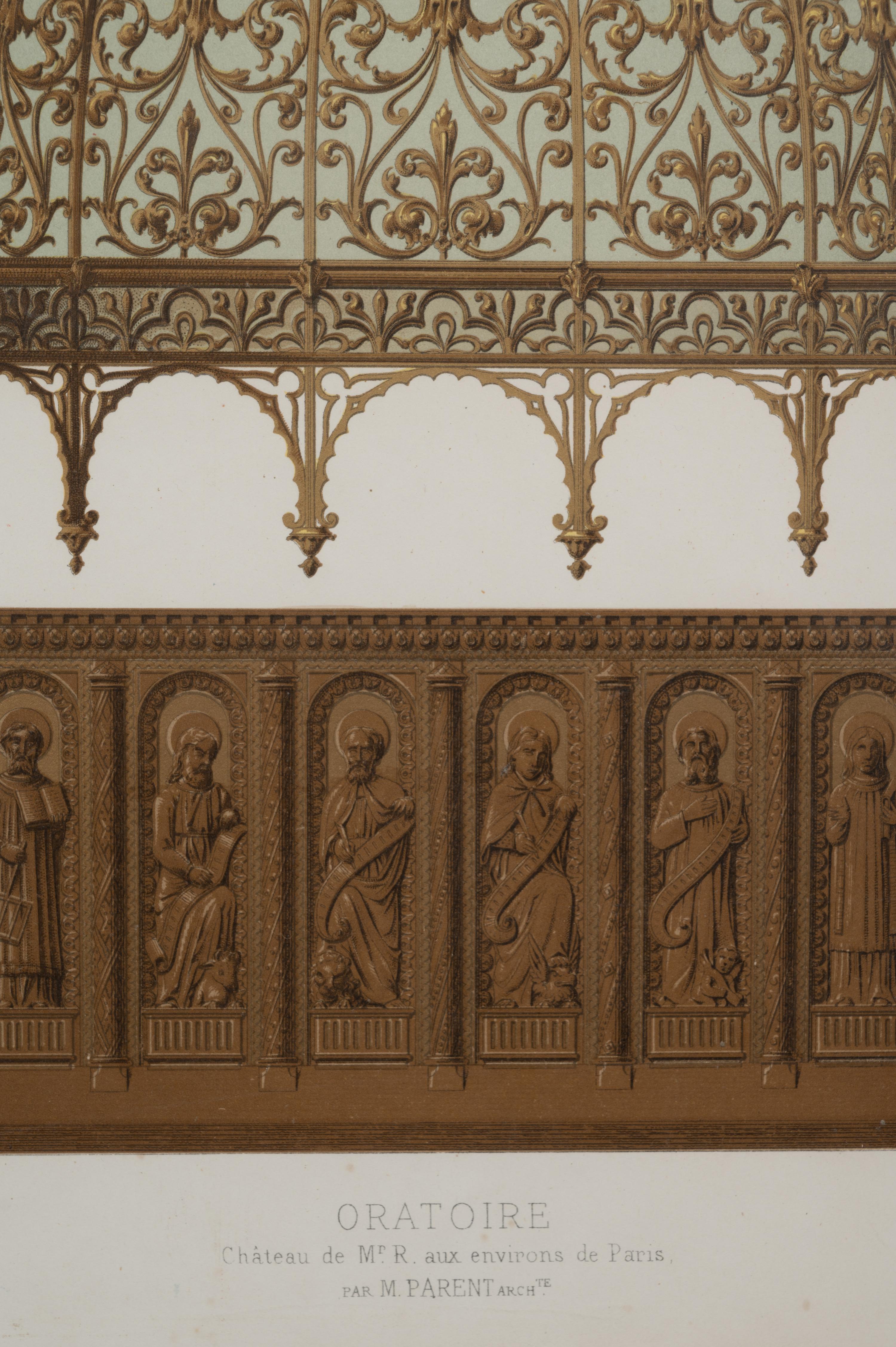 A Framed Set of French Architectural Engravings by César Daly (French, 1811-1894)