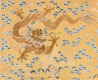 A Large Pair of Yellow Ground Gold Thread 'Dragon' Embroidery Silk Panels