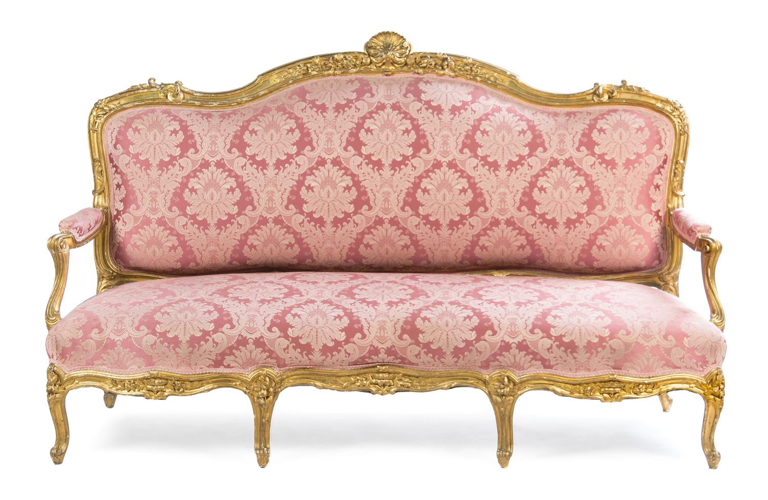 A Louis XV Style Giltwood Sofa Height 47 x width 76 x depth 24 1/2 inches. — LATE 19TH CENTURY