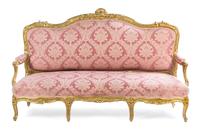 A Louis XV Style Giltwood Sofa Height 47 x width 76 x depth 24 1/2 inches. — LATE 19TH CENTURY
